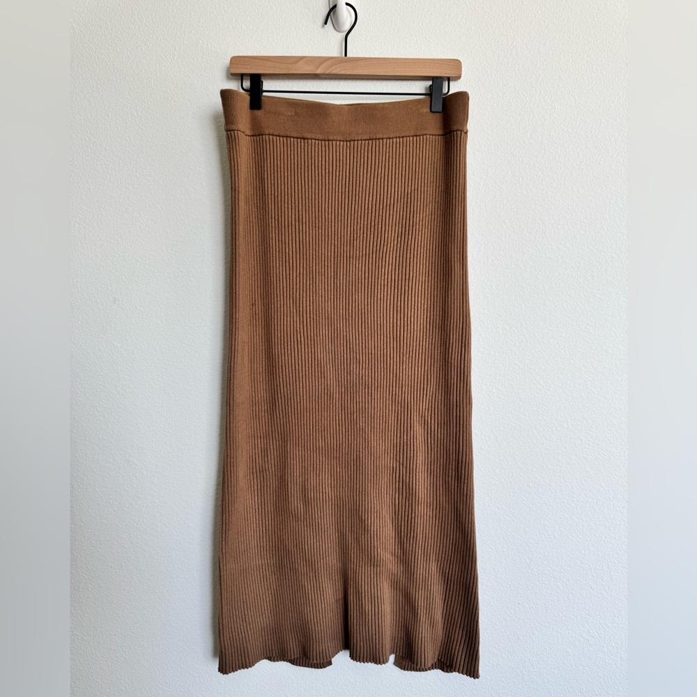 H&M Camel Ribbed Knit Midi Skirt